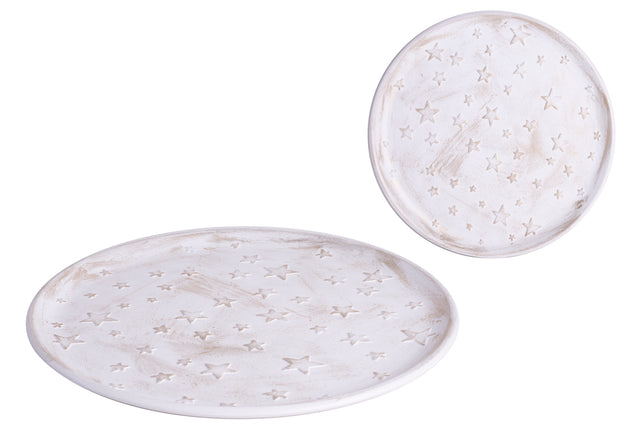 imagine produs Platou din lemn antic alb cu stele 30cm