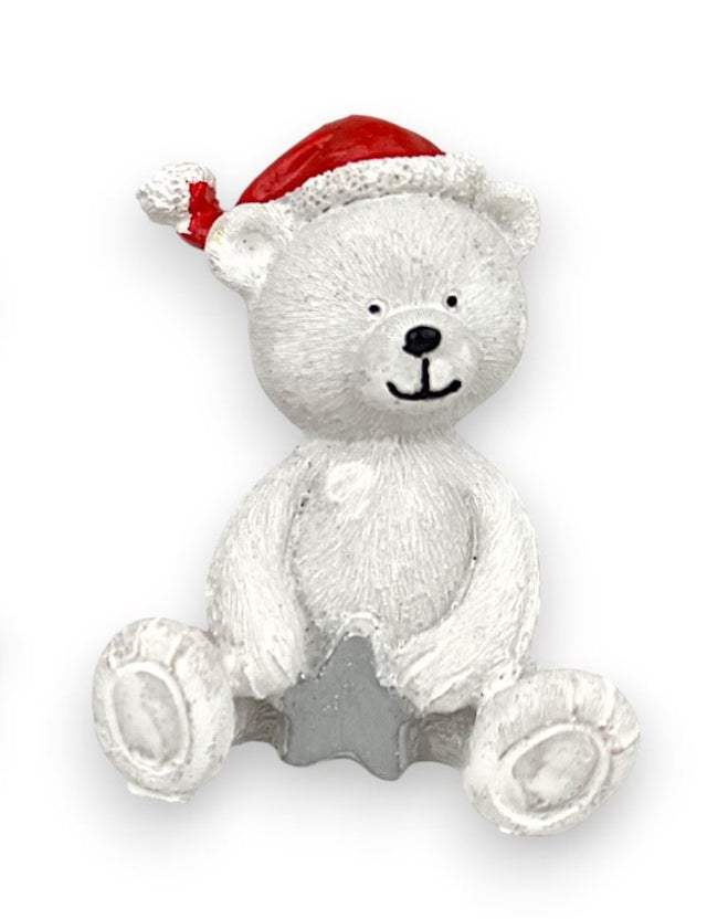 Urs polirezin cu caciula 7cm alb