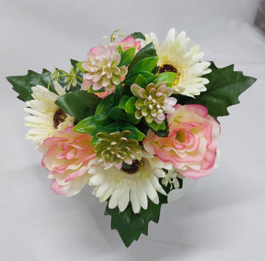 Buchet trandafir cu gerbera x9 H:33cm roz