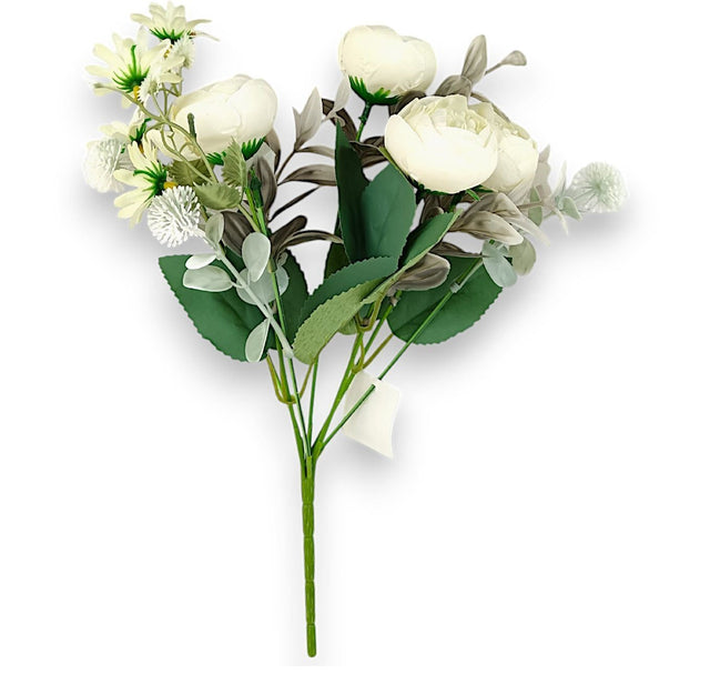 Buchet peonie x7 cu floricele crem