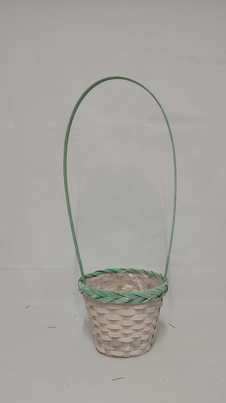 imagine produs Cos bambus rotund cu toarta D18cm verde