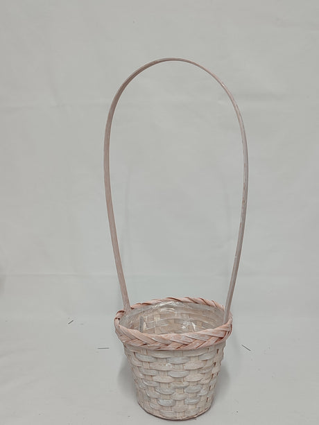 imagine produs Cos bambus rotund cu toarta D18cm piersica