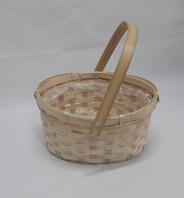 imagine produs Cos bambus oval cu maner 16x19x11cm natur