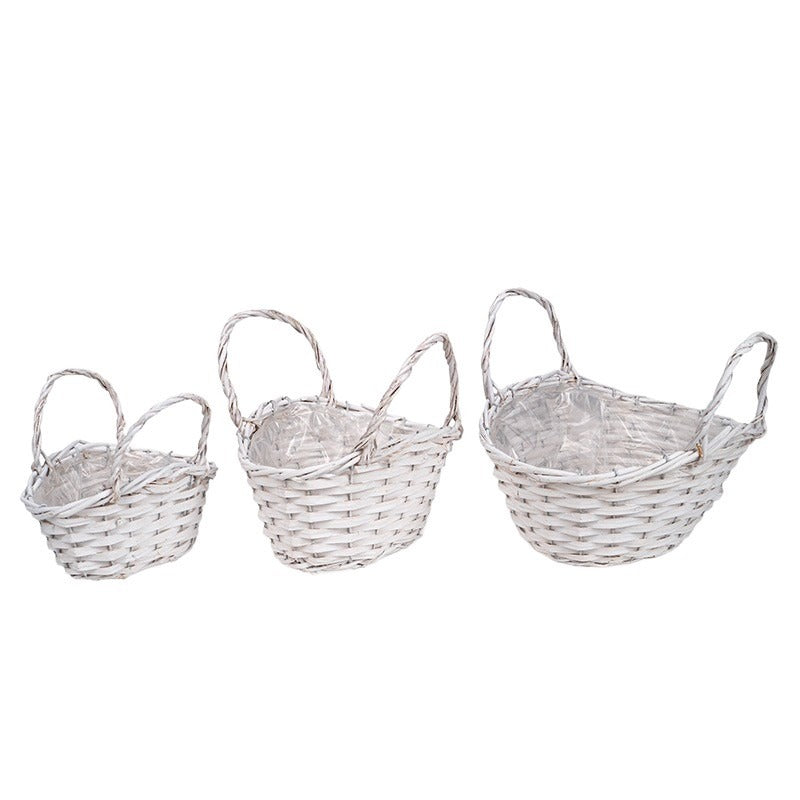 Set cos oval din nuiele cu manere 31,5x24x12/25cm S/3 alb