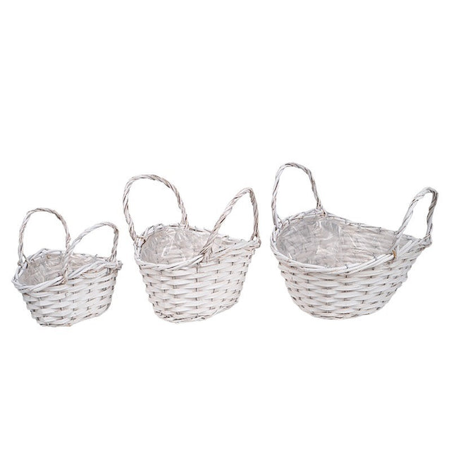 Set cos oval din nuiele cu manere 31,5x24x12/25cm S/3 alb