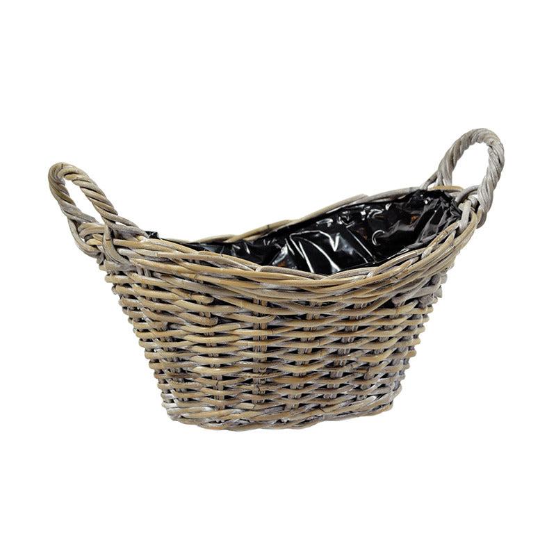 Cos Rattan cu manere oval maro