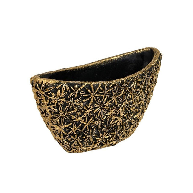 Bol din piatra Areus forma barcuta 30x12x13/15cm negru auriu