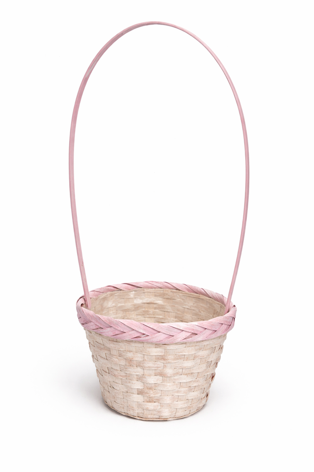 Cos bambus rotund cu toarta D18cm roz