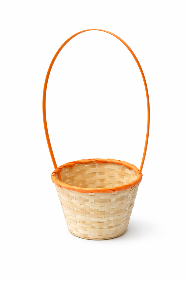 Cos bambus cu toarta 14x13/42cm natur/portocaliu