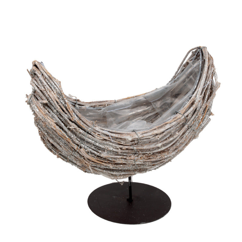 imagine produs Barcuta rattan pe talpa 28x14,5x16/25cm gri