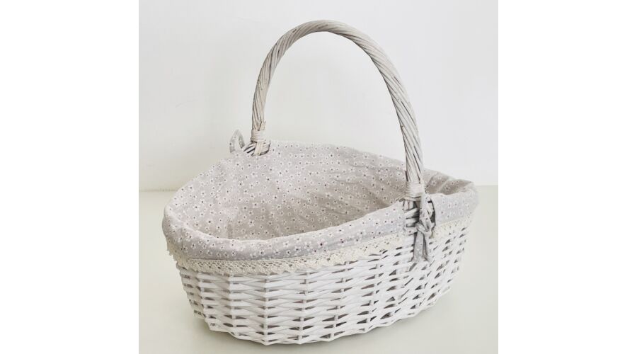 imagine produs Cos impletit din nuiele cu toarta 41x32cm alb