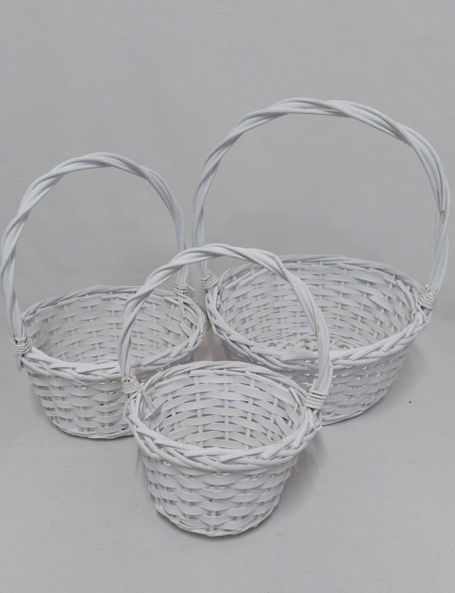 Set cos rotund din nuiele cu toarta D:18/24/28 cm S/3 alb