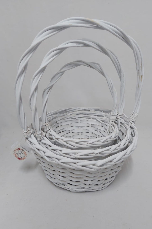 Set cos rotund din nuiele cu toarta D:18/24/28 cm S/3 alb