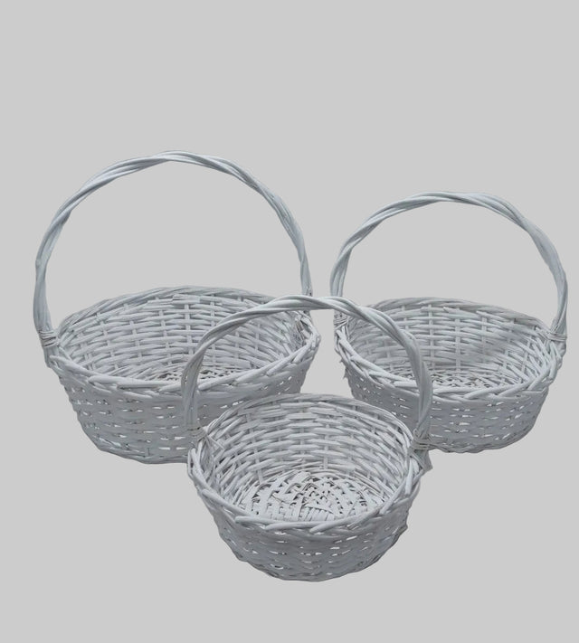 Set cos rotund din nuiele cu toarta D:28/35/40cm S/3 alb