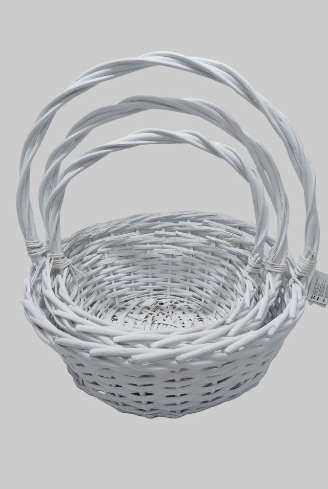 Set cos rotund din nuiele cu toarta D:28/35/40cm S/3 alb