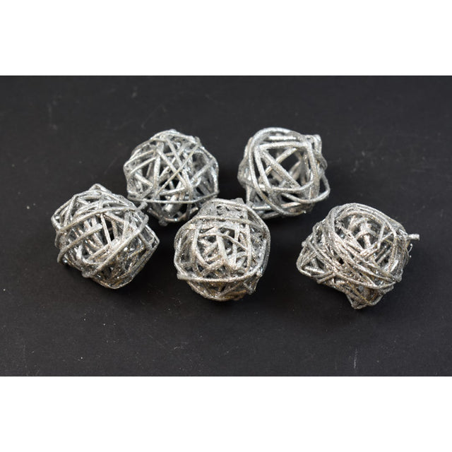 Mingi din nuiele 3cm argintiu cu glitter