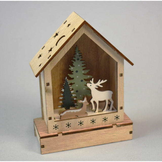 Casa din lemn cu cerb 14.8x11cm natur
