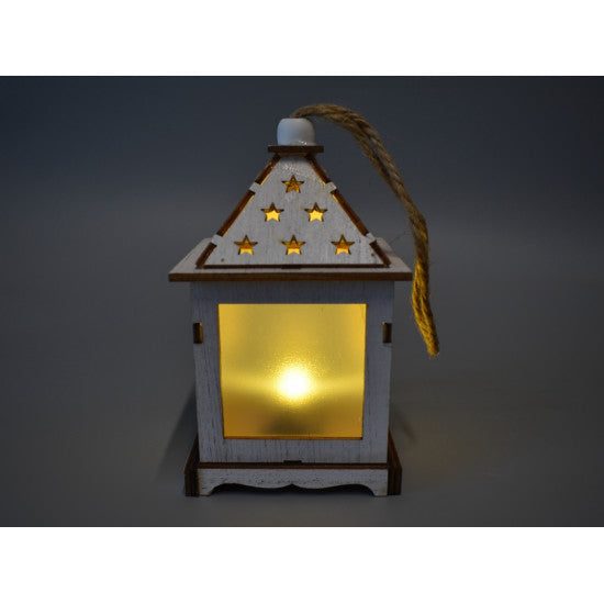 Casuta cu led din lemn 12x7cm alb