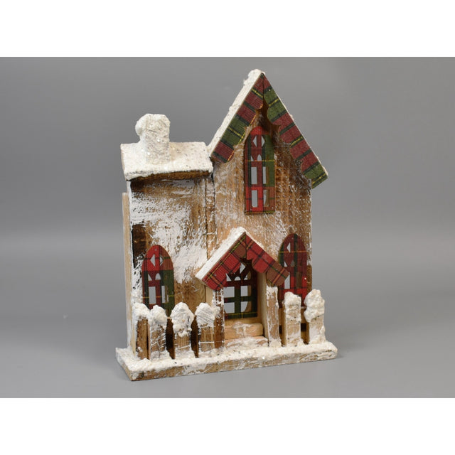 Casuta din lemn cu led 27x20x7cm natur/rosu