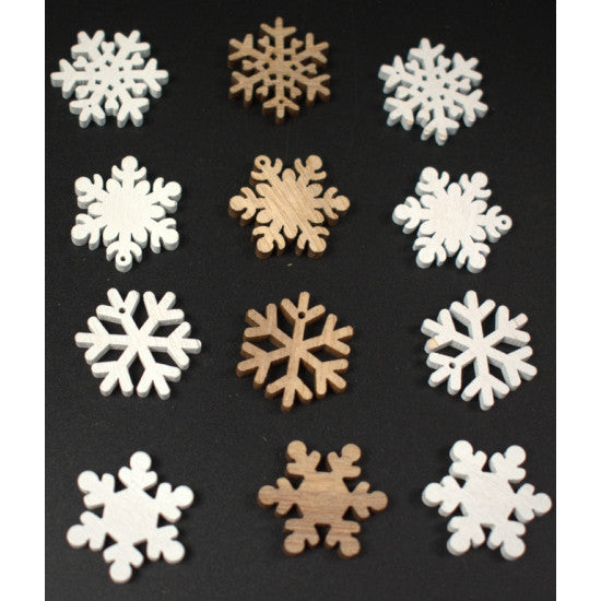 Fulgi de zapada din lemn 2.5cm natur/alb