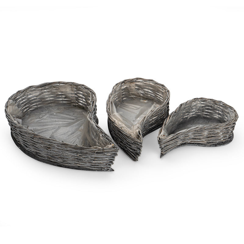 imagine produs Set bol din nuiele forma inima 49x30x10cm S/3 gri