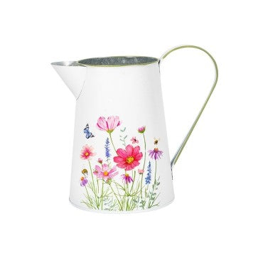 imagine produs Cana metal Meadow cu flori 10x17cm alb