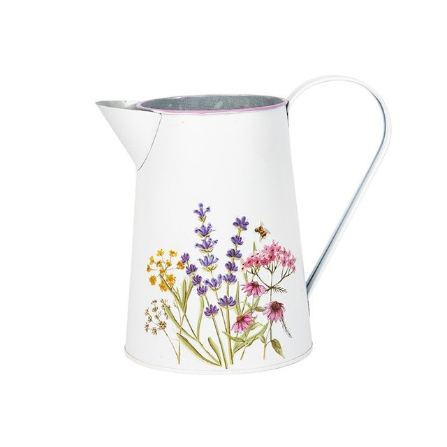 imagine produs Cana metal Meadow cu flori 10x17cm alb