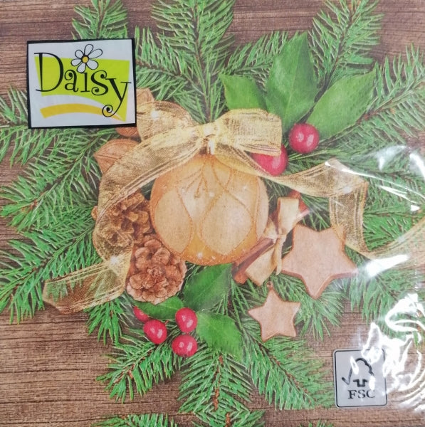 imagine produs Servetel gold bauble on spruce twigs s/20