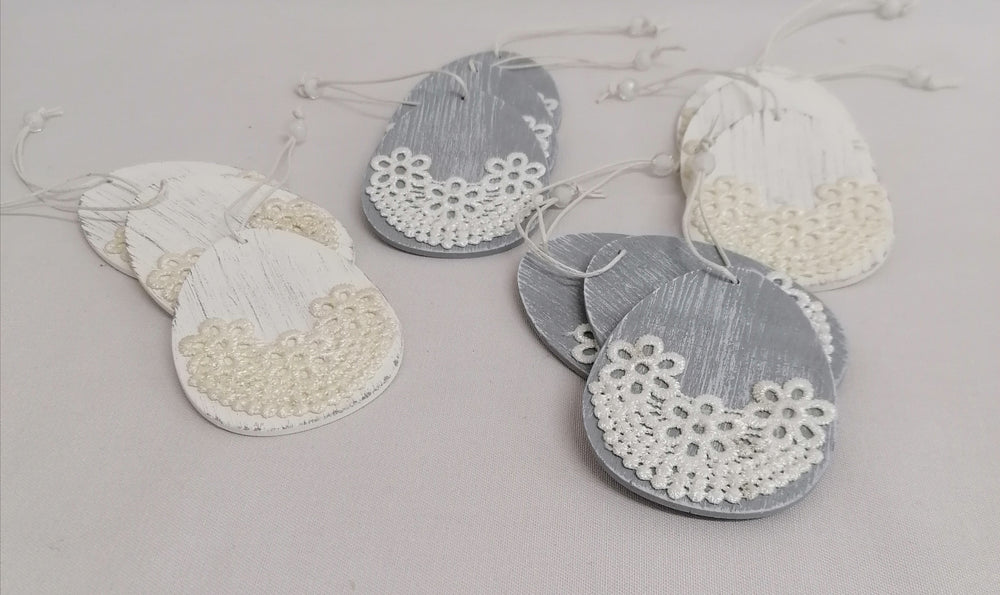 imagine produs Oua de agatat de lemn 8cm S/12 alb/gri