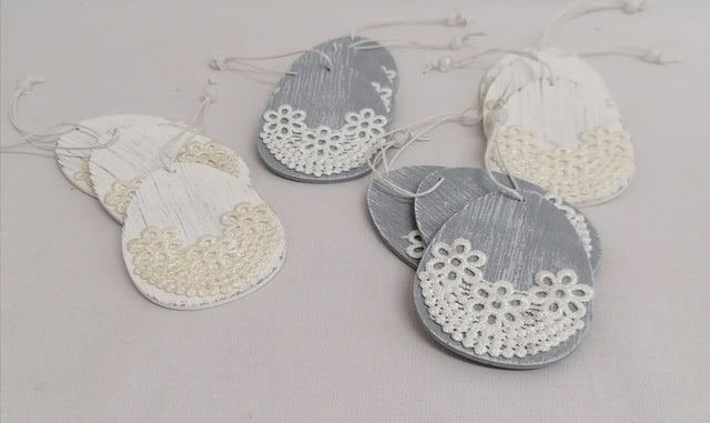 imagine produs Oua de agatat de lemn 8cm S/12 alb/gri