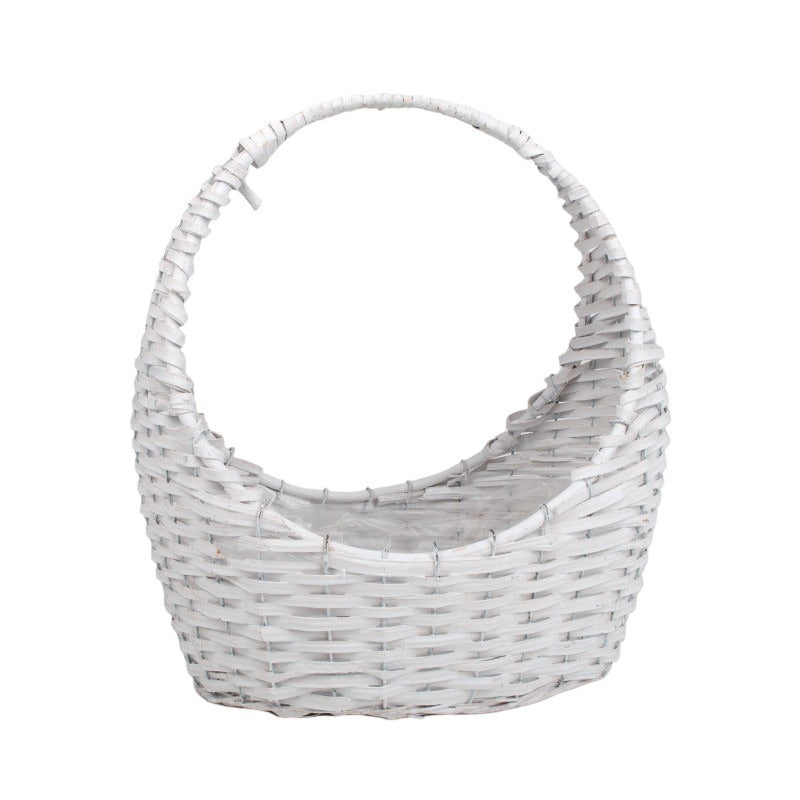 imagine produs Cos din nuiele cu toarta 35x24x11/41cm alb