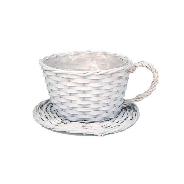 imagine produs Ceasca cu farfurie din nuiele 24/18.5x15cm alb