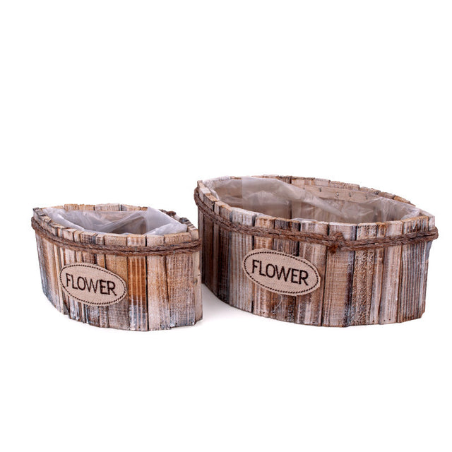 imagine produs Set bol barcuta din felii de lemn 30x15,5x12cm S/2 gri