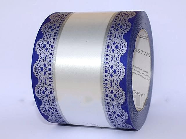 imagine produs Banda decor funerara 8cmx50y albastru/argintiu