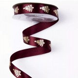 Banda decor saten 16mmx20m cu brad rosu inchis