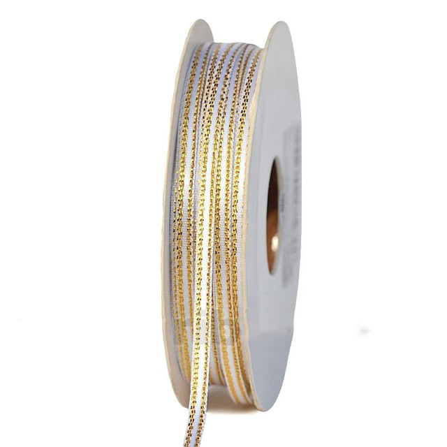 imagine produs Banda decor saten cu margine auriu 3mmx10m alb