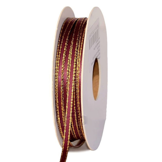 Banda decor saten cu margine auriu 3mmx10m bordeaux