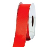 Banda decor saten cu margine auriu 25mmx10m rosu