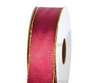 Banda decor saten cu margine auriu 25mmx10m bordeaux