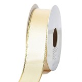 Banda decor saten cu margine auriu 25mmx10m crem