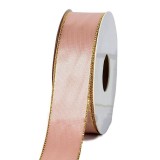 Banda decor saten cu margine auriu 25mmx10m roz pudra