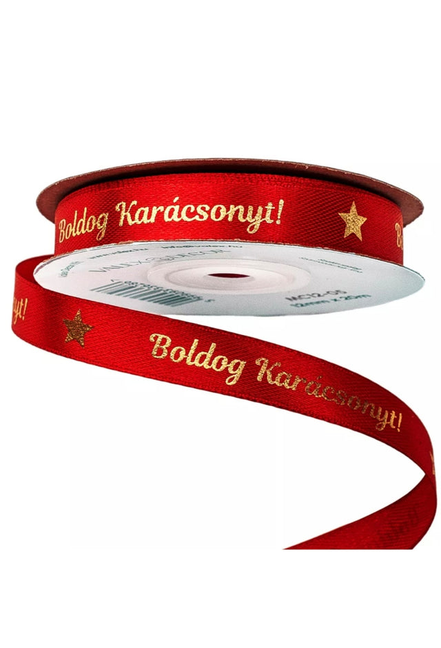 imagine produs Banda decor saten cu inscriptie 12mmx20m rosu