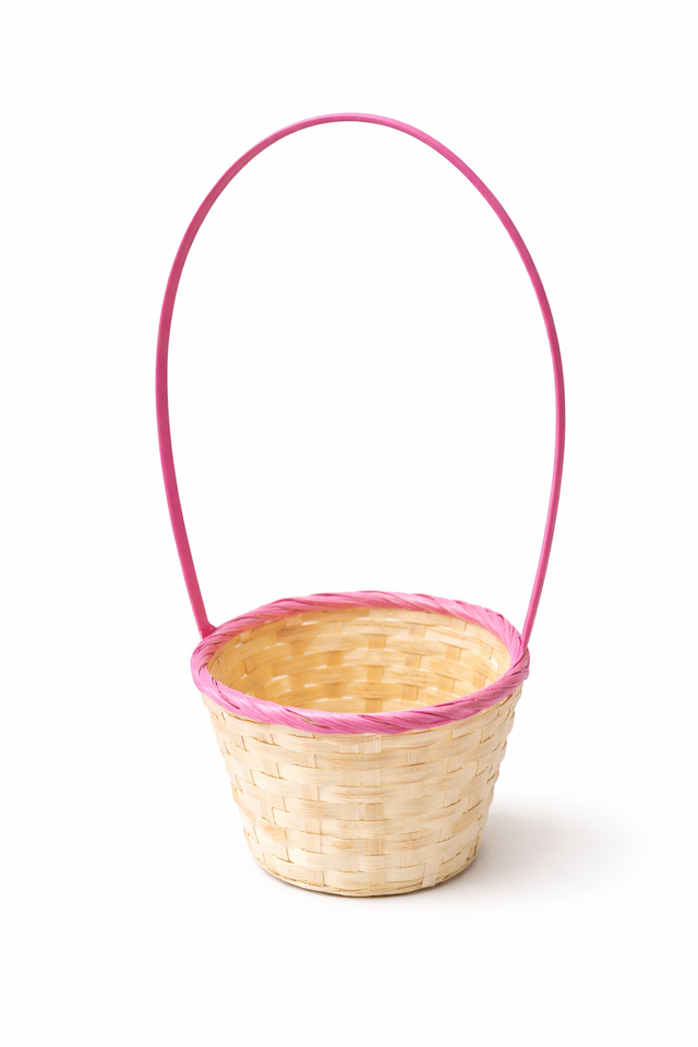 Cos bambus cu toarta 14x13/42cm natur/roz