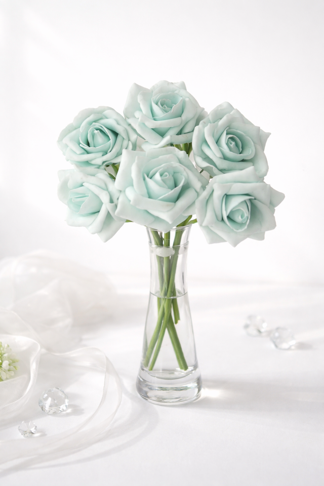 Buchet trandafiri polifoam x6 albastru deschis