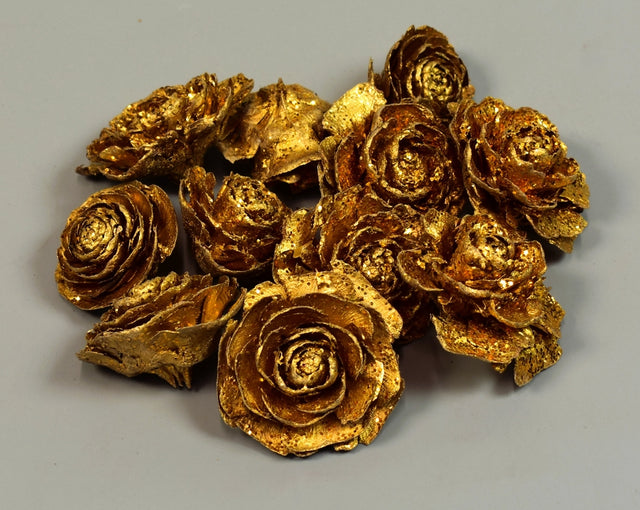 Image for Cap trandafiri cedru 3-5cm auriu cu glitter