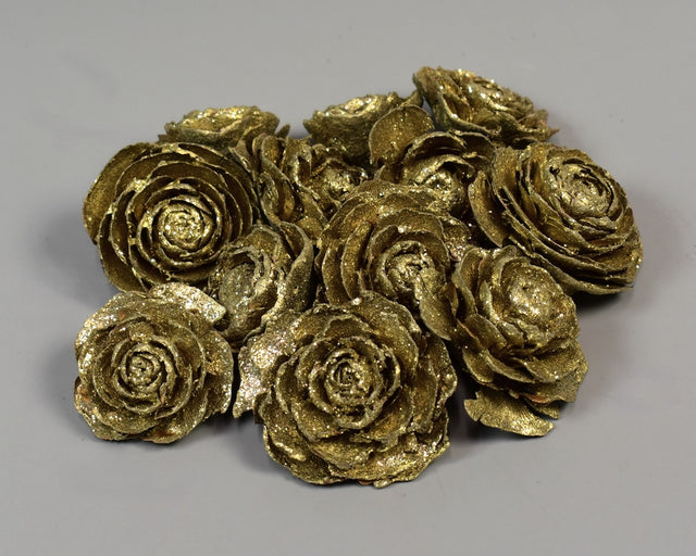 Image for Cap trandafiri cedru 3-5cm sampanie cu glitter