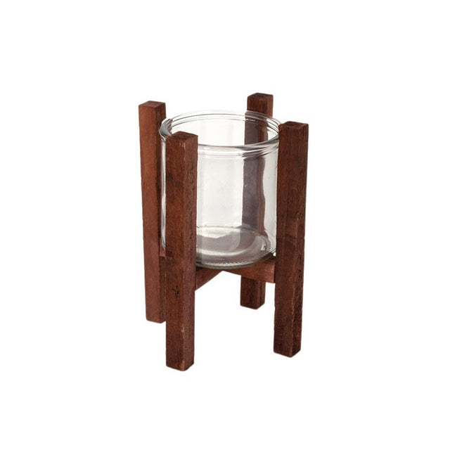 imagine produs Cilindru din sticla in suport lemn 14x14x10/19cm maro