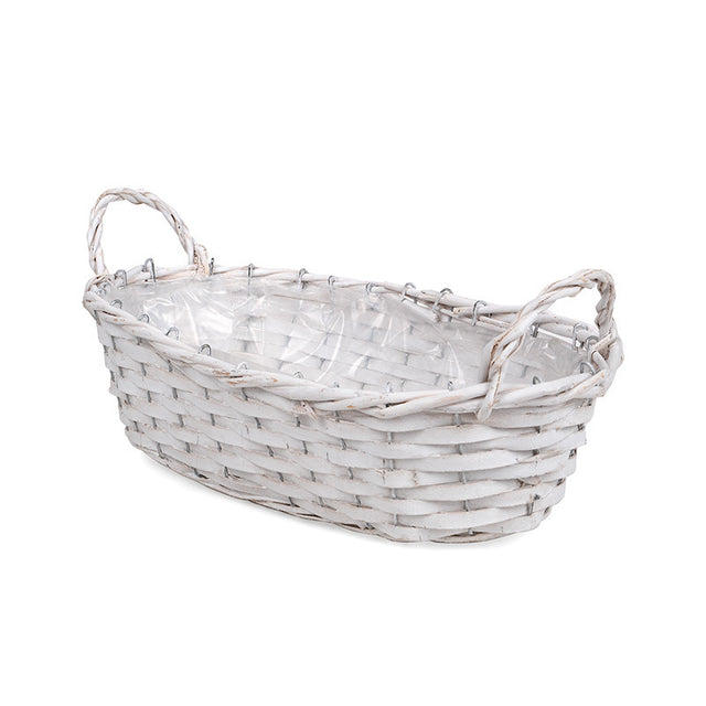 imagine produs Bol oval din nuiele cu manere 39x17x11/16cm alb