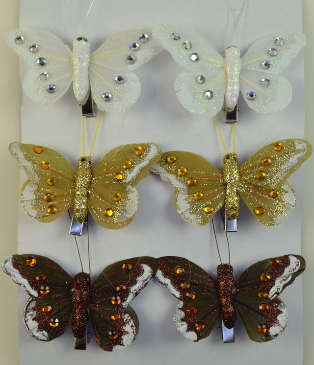 Image for Fluturi cu clame 6cm S/6 alb/crem/maro