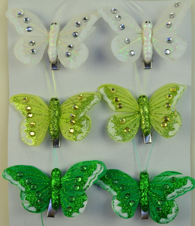 Image for Fluturi cu clame 8cm S/6 alb/verde